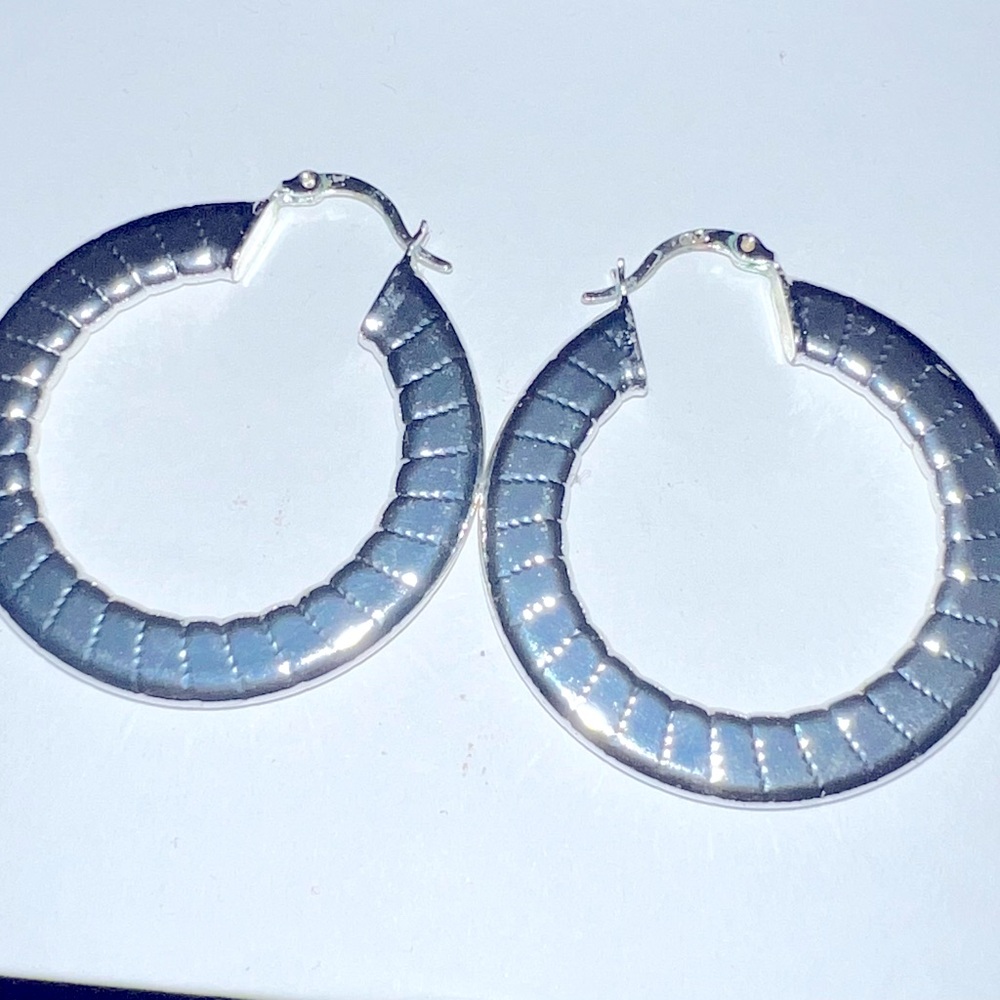 Shiny silver tone‎ hoop earrings 2” length